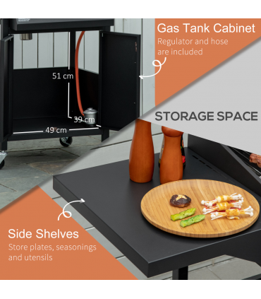 3 Burner Gas BBQ Grill Portable Barbecue Trolley Warming Rack Storage Cabinet