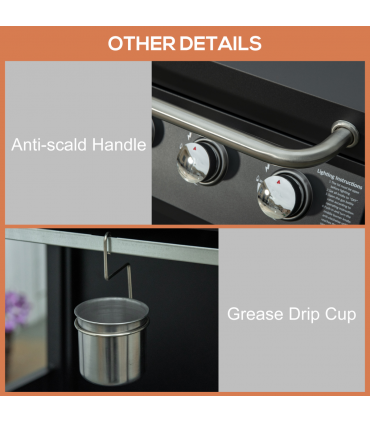 3 Burner Gas BBQ Grill Portable Barbecue Trolley Warming Rack Storage Cabinet