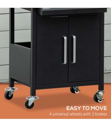 3 Burner Gas BBQ Grill Portable Barbecue Trolley Warming Rack Storage Cabinet