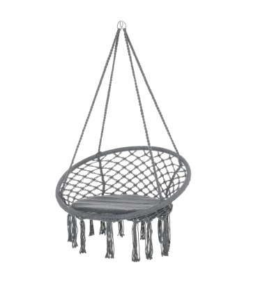 Cotton-Polyester Blend Macrame Hanging Chair Swing Hammock & Backrest, Grey