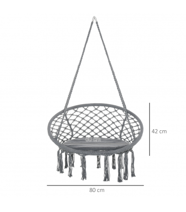 Cotton-Polyester Blend Macrame Hanging Chair Swing Hammock & Backrest, Grey