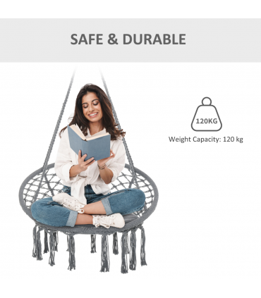Cotton-Polyester Blend Macrame Hanging Chair Swing Hammock & Backrest, Grey