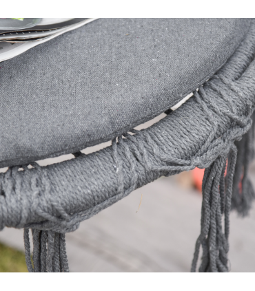 Cotton-Polyester Blend Macrame Hanging Chair Swing Hammock & Backrest, Grey