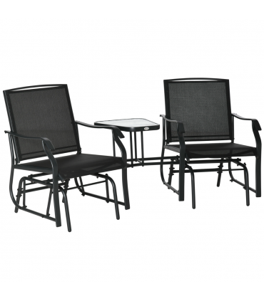 Double Glider Rocking Chairs Gliding Love Seat with Middle Table Conversation