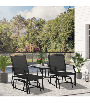 Double Glider Rocking Chairs Gliding Love Seat with Middle Table Conversation