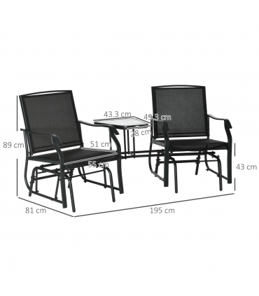 Double Glider Rocking Chairs Gliding Love Seat with Middle Table Conversation