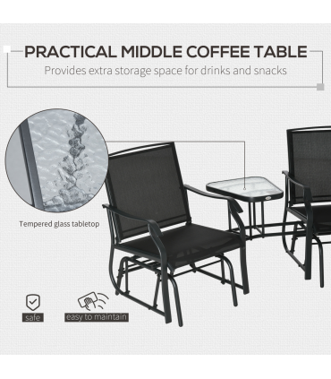 Double Glider Rocking Chairs Gliding Love Seat with Middle Table Conversation