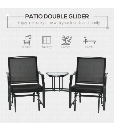 Double Glider Rocking Chairs Gliding Love Seat with Middle Table Conversation