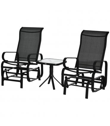 3 PCs Gliding Rocking Chair With Tea Table Smooth Rockers Sling Seat