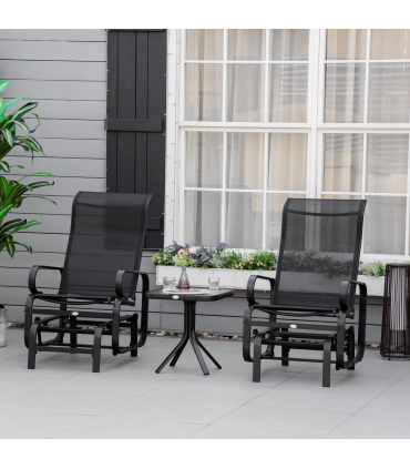 3 PCs Gliding Rocking Chair With Tea Table Smooth Rockers Sling Seat