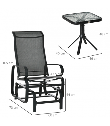 3 PCs Gliding Rocking Chair With Tea Table Smooth Rockers Sling Seat