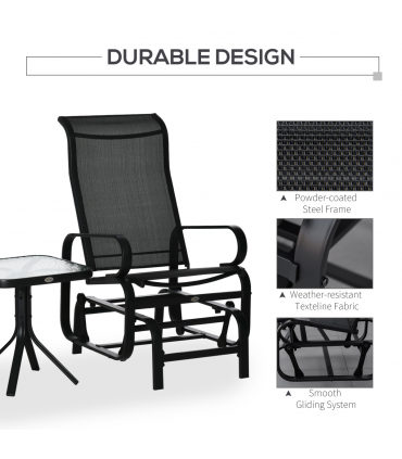 3 PCs Gliding Rocking Chair With Tea Table Smooth Rockers Sling Seat