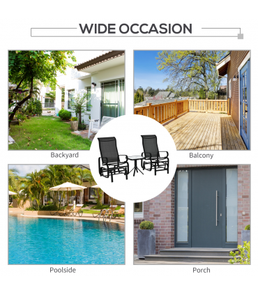 3 PCs Gliding Rocking Chair With Tea Table Smooth Rockers Sling Seat