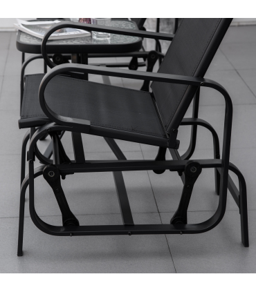 3 PCs Gliding Rocking Chair With Tea Table Smooth Rockers Sling Seat