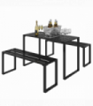 Outsunny 3 Pcs Metal Table W/Bench Set-Black