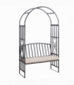 Outsunny Metal Bench W/Arch, 114L cm-Grey