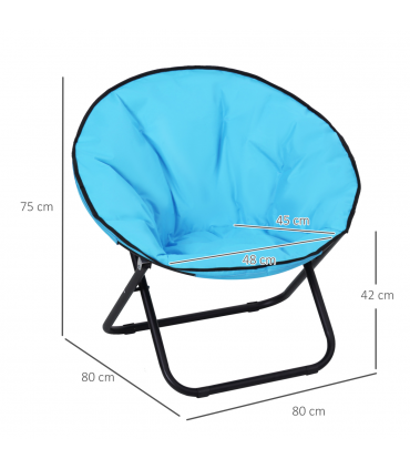 Folding Saucer Moon Chair, 80Lx80Wx75H cm, Metal Frame, 600D Oxford Cloth-Blue