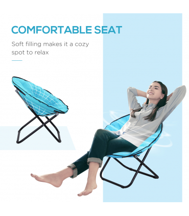 Folding Saucer Moon Chair, 80Lx80Wx75H cm, Metal Frame, 600D Oxford Cloth-Blue