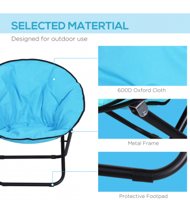 Folding Saucer Moon Chair, 80Lx80Wx75H cm, Metal Frame, 600D Oxford Cloth-Blue