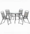 5Pc Garden Dining Set 4 Folding Chairs, Glass Top Table Texteline Seats, Black