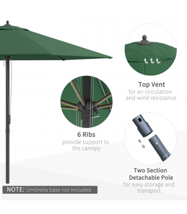 2.8m Patio Sun Umbrella Parasol Outdoor Green BASE NOT INCLUDED