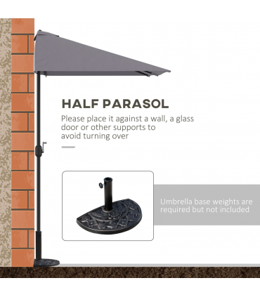 Half Parasol Semi Round UmbrellaCrank 2.3m, Grey NO BASE INCLUDED