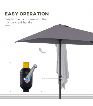 Half Parasol Semi Round UmbrellaCrank 2.3m, Grey NO BASE INCLUDED