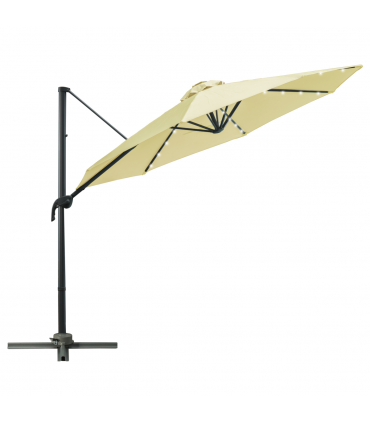 3m Cantilever Parasol Patio Umbrella with LED Solar Light Beige