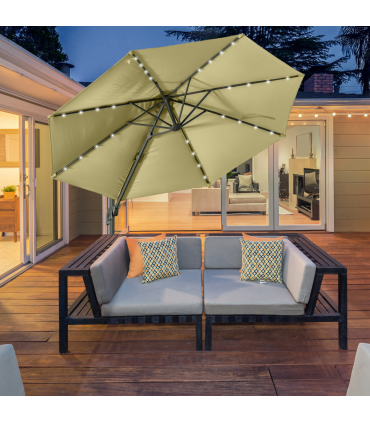 3m Cantilever Parasol Patio Umbrella with LED Solar Light Beige
