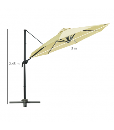 3m Cantilever Parasol Patio Umbrella with LED Solar Light Beige