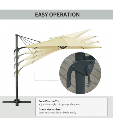 3m Cantilever Parasol Patio Umbrella with LED Solar Light Beige