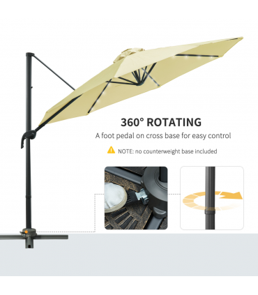 3m Cantilever Parasol Patio Umbrella with LED Solar Light Beige