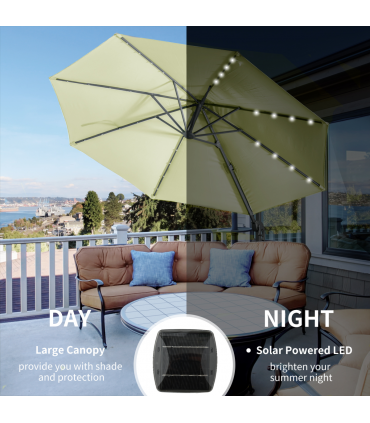3m Cantilever Parasol Patio Umbrella with LED Solar Light Beige