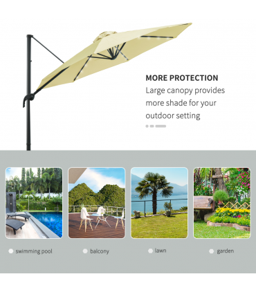 3m Cantilever Parasol Patio Umbrella with LED Solar Light Beige