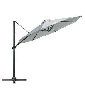 3m Cantilever Roma Parasol Patio Sun Umbrella with LED Solar Light, Grey
