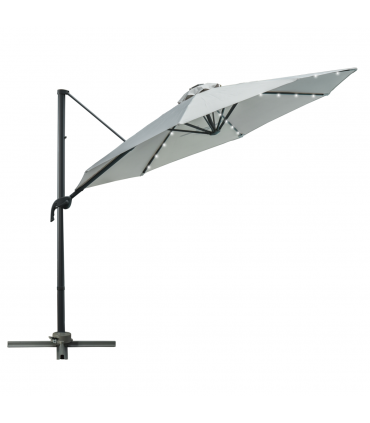 3m Cantilever Roma Parasol Patio Sun Umbrella with LED Solar Light, Grey