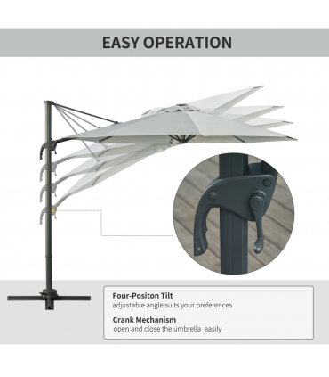 3m Cantilever Roma Parasol Patio Sun Umbrella with LED Solar Light, Grey