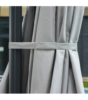 3m Cantilever Roma Parasol Patio Sun Umbrella with LED Solar Light, Grey