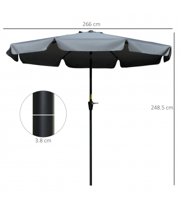2.66m Patio Umbrella Garden Charcoal Grey