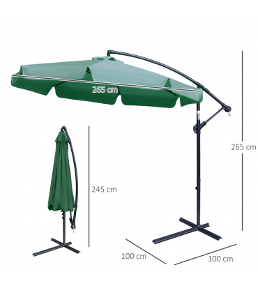 2.7m Garden Banana Parasol Cantilever Umbrella with Crank Green