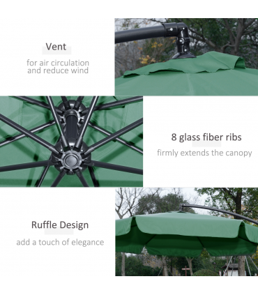 2.7m Garden Banana Parasol Cantilever Umbrella with Crank Green
