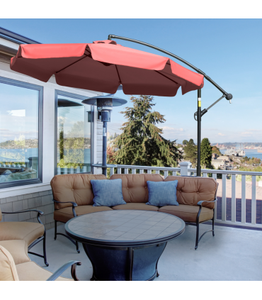 2.7m Banana Parasol Cantilever Crank Handle Wine Red