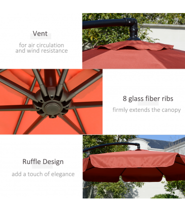 2.7m Banana Parasol Cantilever Crank Handle Wine Red