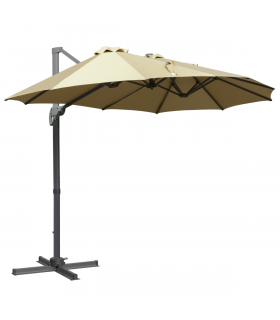 4.5m Patio Parasol, Double-Sided Rectangular Crank Handle, Khaki