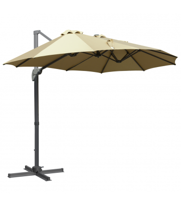 4.5m Patio Parasol, Double-Sided Rectangular Crank Handle, Khaki