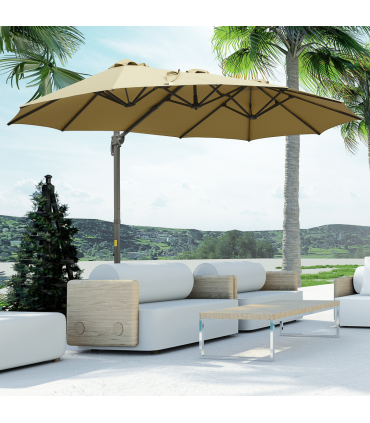 4.5m Patio Parasol, Double-Sided Rectangular Crank Handle, Khaki