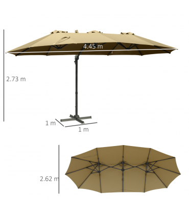 4.5m Patio Parasol, Double-Sided Rectangular Crank Handle, Khaki