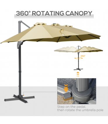 4.5m Patio Parasol, Double-Sided Rectangular Crank Handle, Khaki