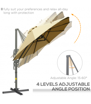 4.5m Patio Parasol, Double-Sided Rectangular Crank Handle, Khaki