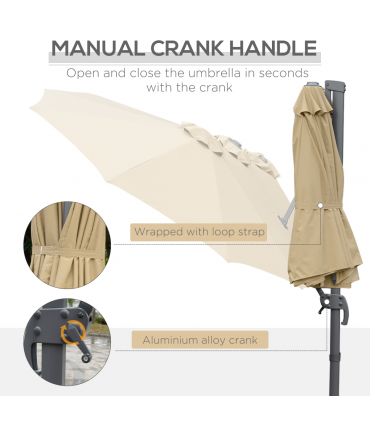 4.5m Patio Parasol, Double-Sided Rectangular Crank Handle, Khaki